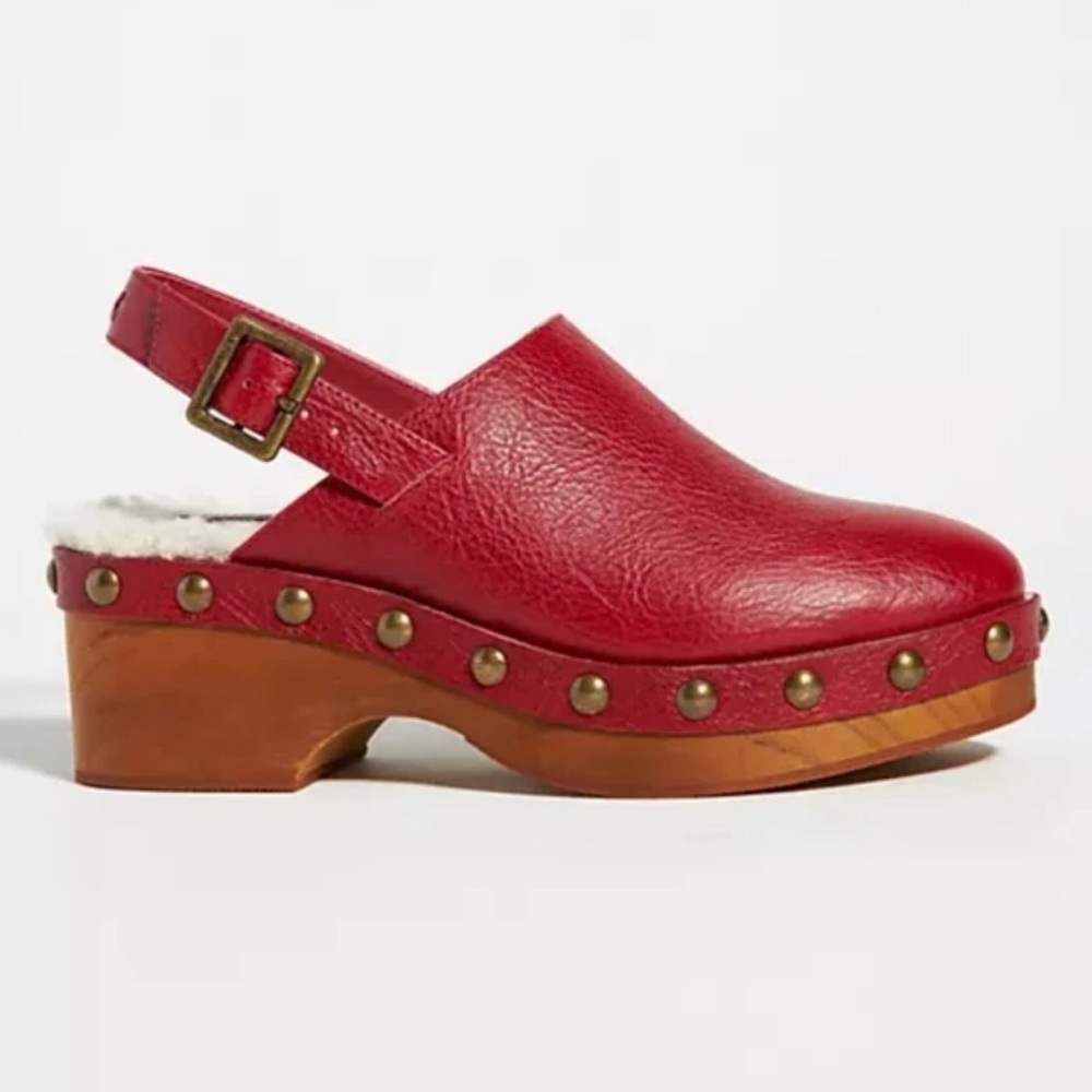 Kelsi Dagger Red Leather Studded Mules